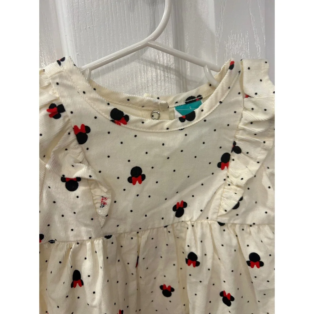 Disney Baby Corduroy Dress Cream Minnie Mouse Polka Dot Ruffle Toddler bin C‎